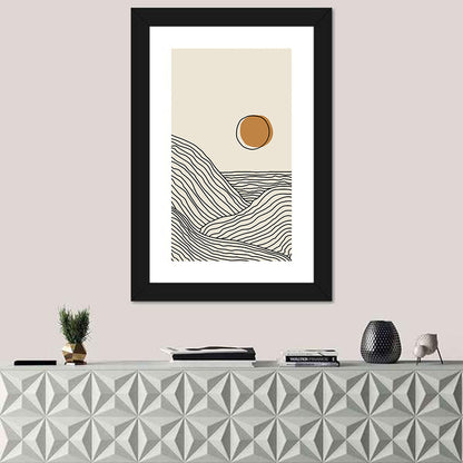 Contour Mountains with Geometric Sun Wall Art