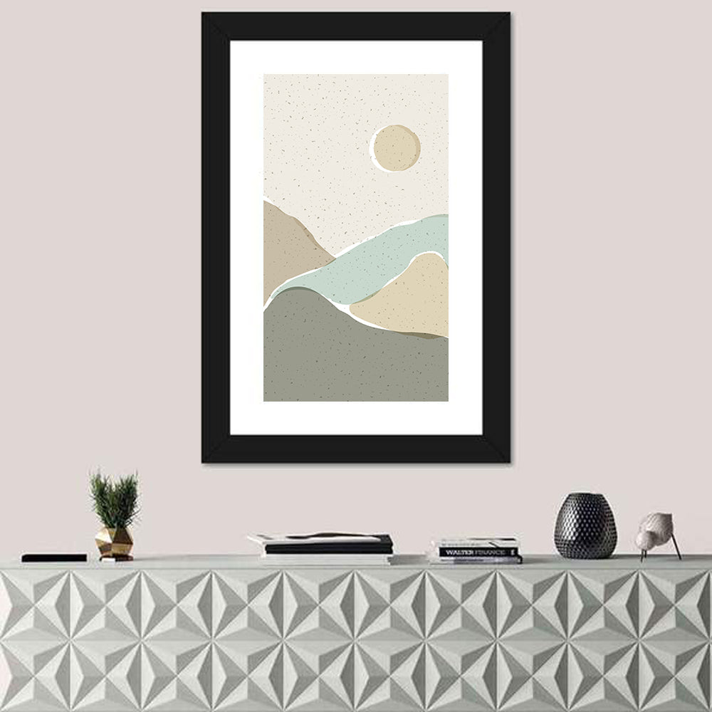 Layered Mountains and Sun Wall Art