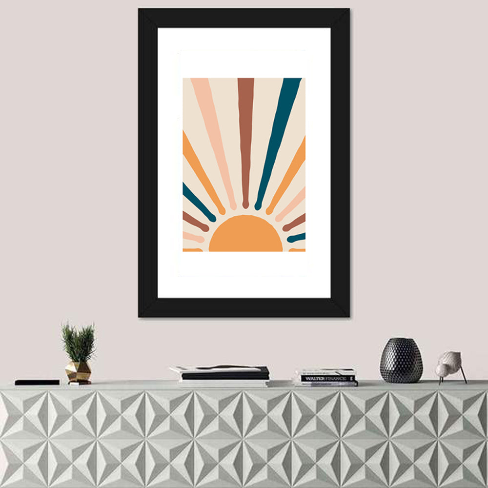 Boho Sunburst Abstract Wall Art in a room, portrait
