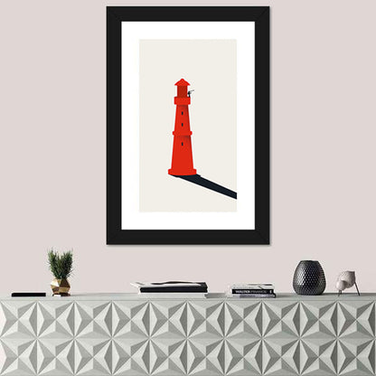 Red Lighthouse with Telescope Silhouette Wall Art