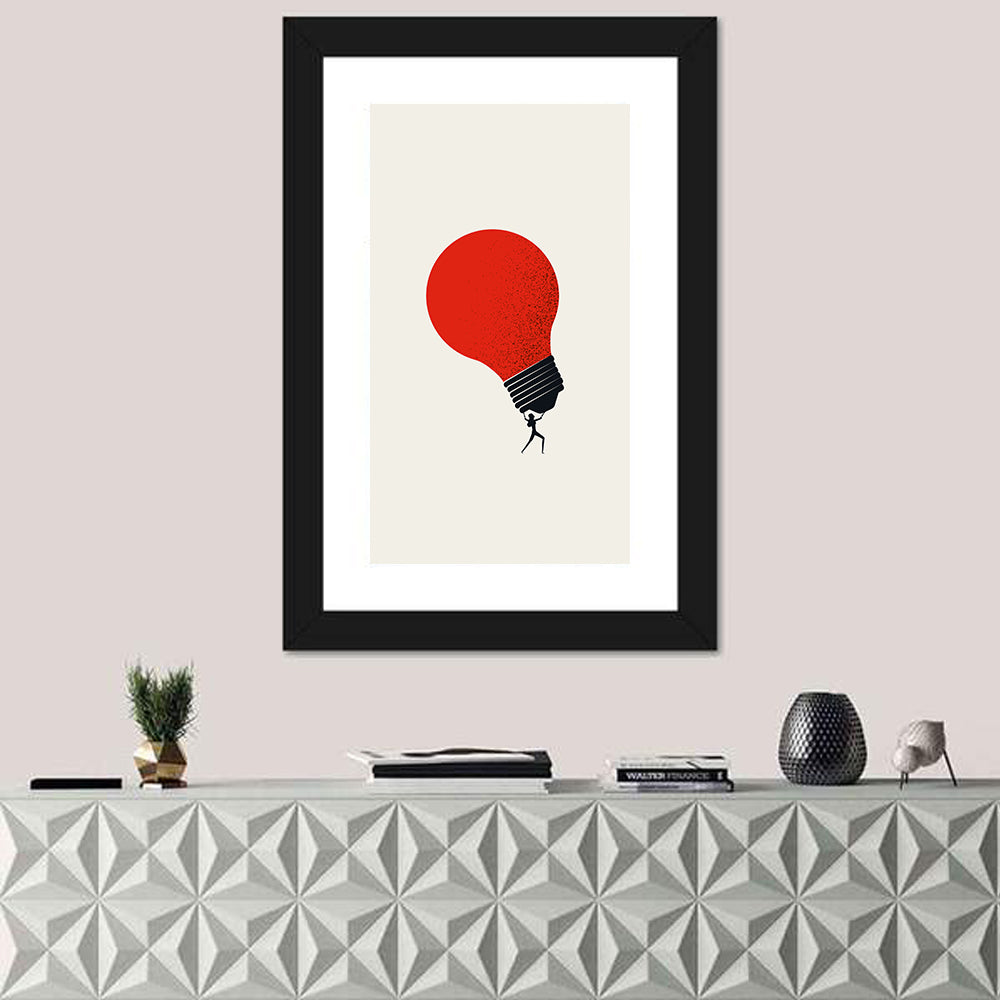 Person Holding Red Lightbulb Wall Art