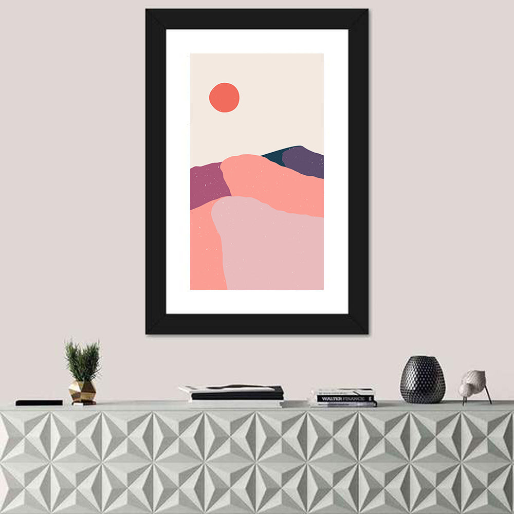 Boho Desert Sunset Wall Art in a room, portrait
