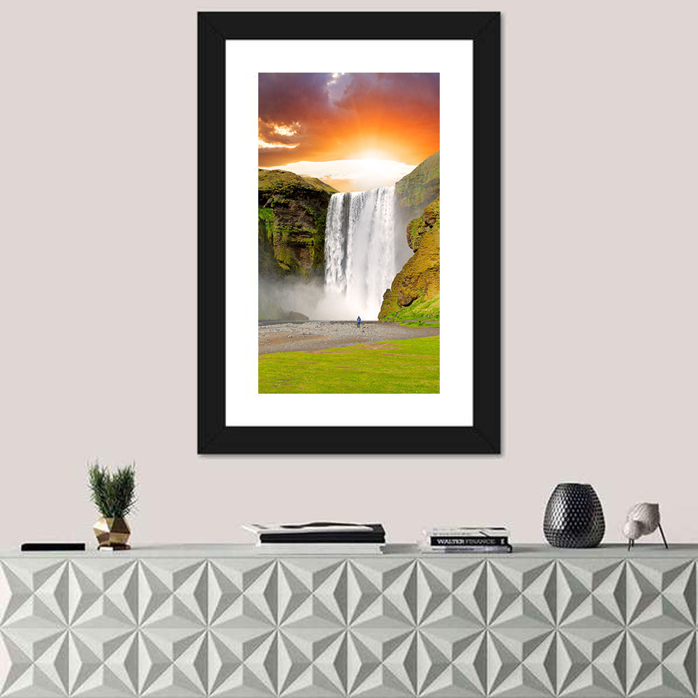 Skógafoss at Sunset, Iceland Wall Art in a room, portrait