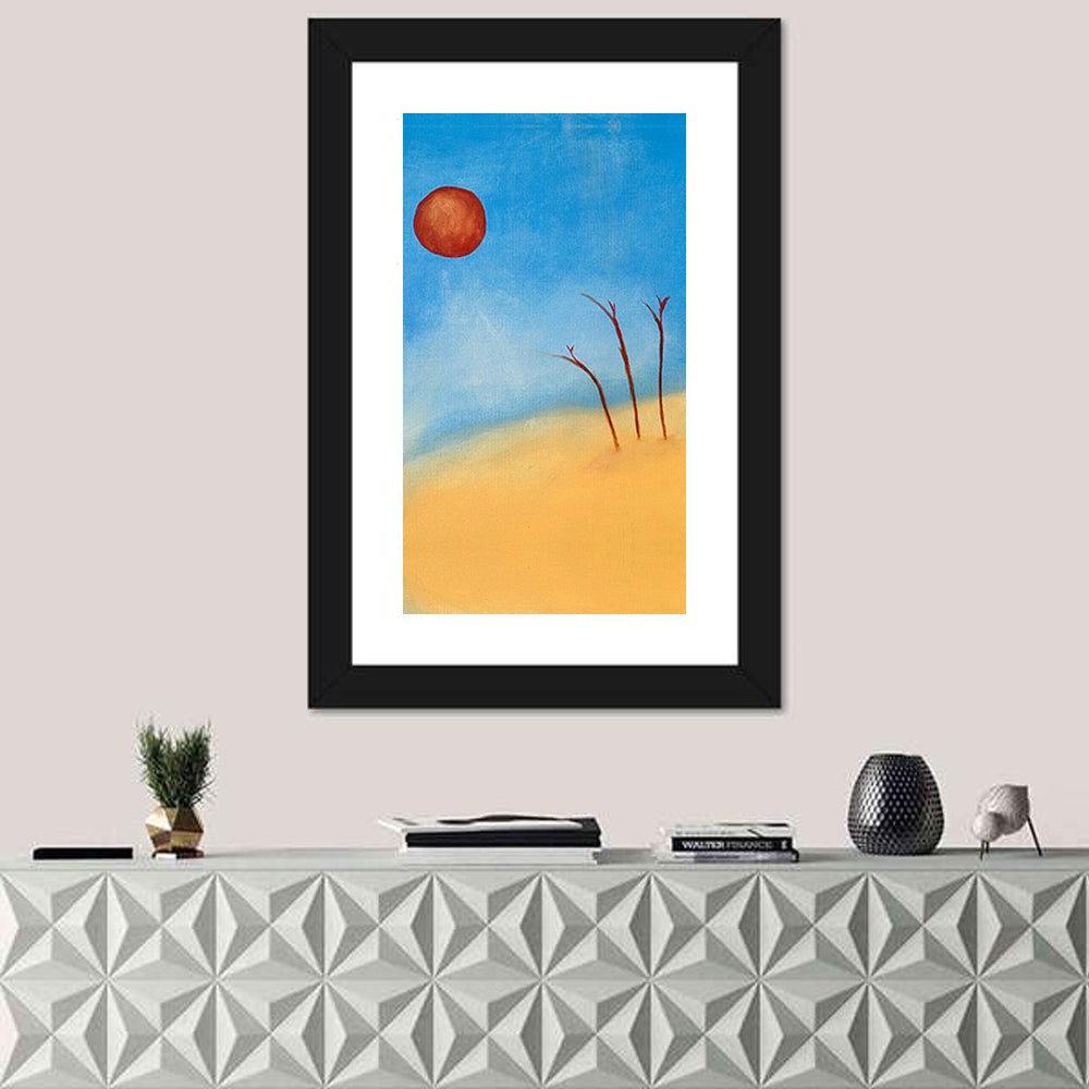 Red Sun Desert Landscape Wall Art in a room, portrait