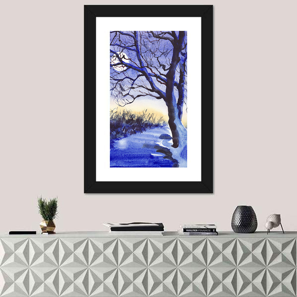 Winter Moonlit Field Wall Art in a room, portrait