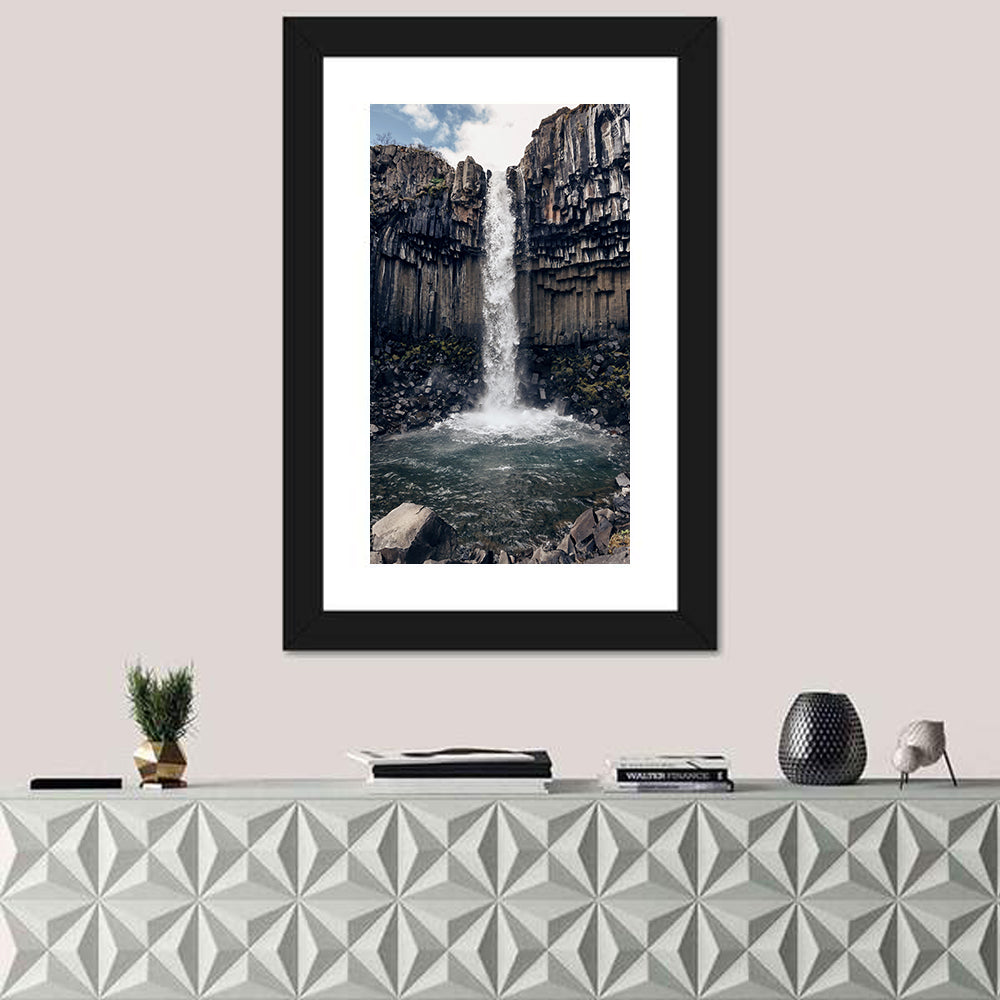 Svartifoss Basalt Waterfall Wall Art in a room, portrait