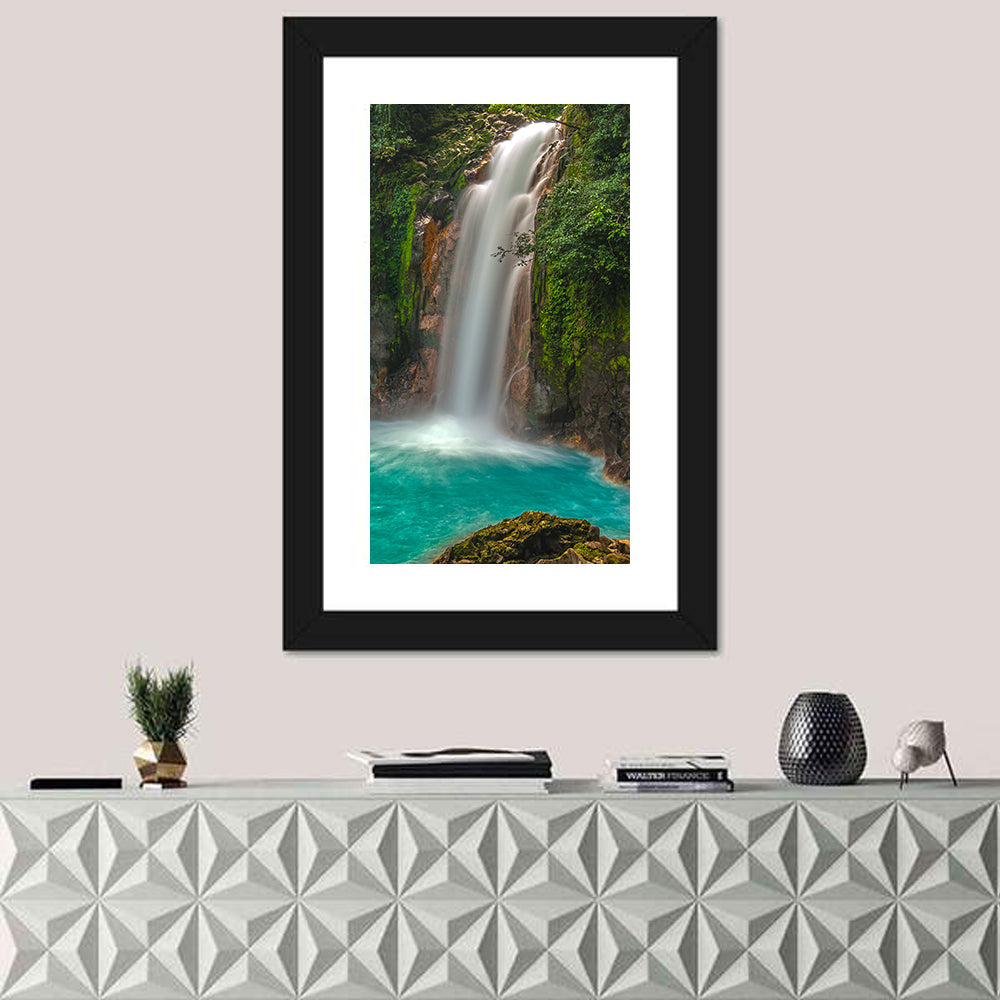 Rio Celeste Waterfall Wall Art in a room, portrait
