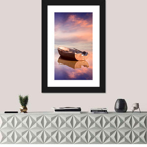 Lonely Boat At Sunset Wall Art