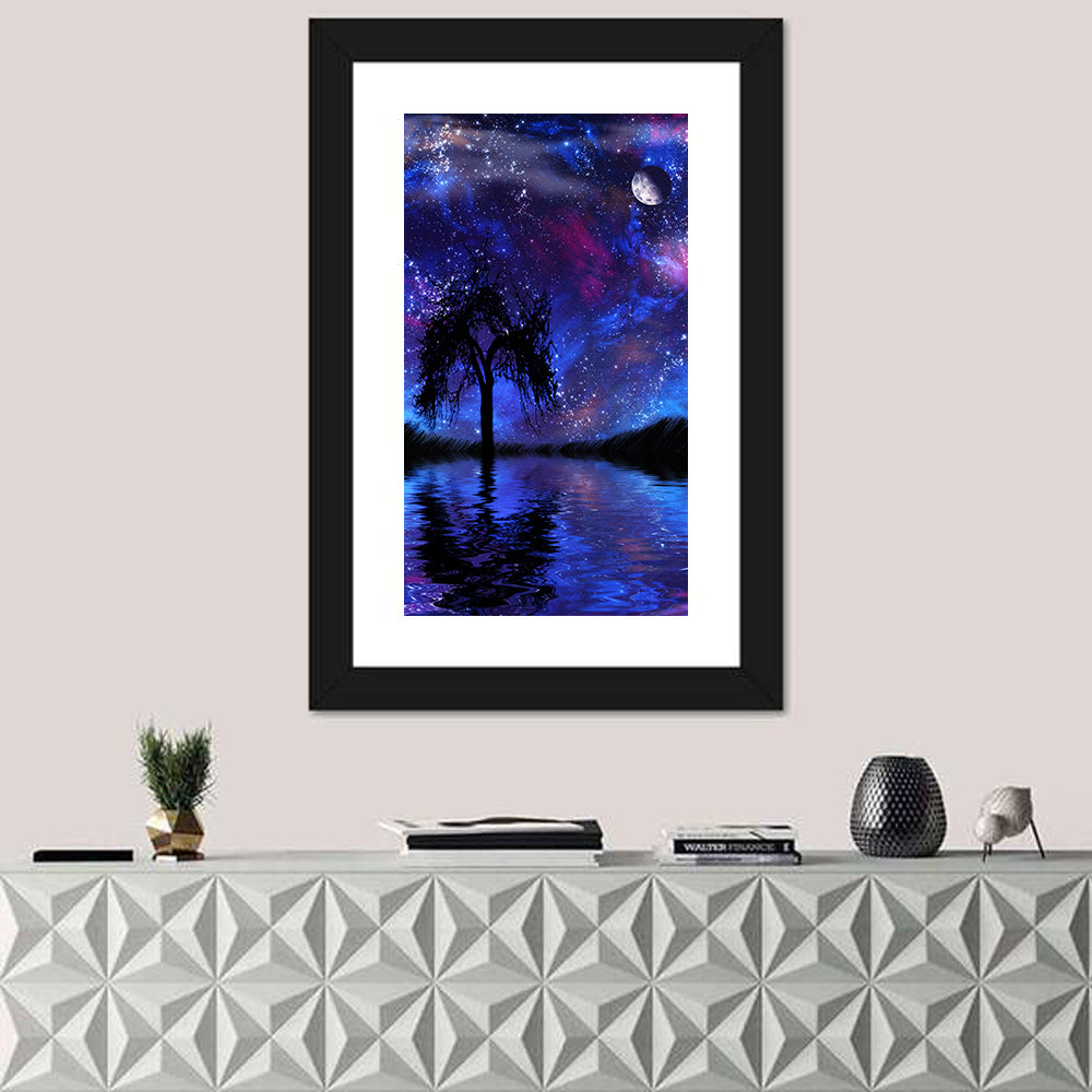 Crescent Moon Nightscape Wall Art