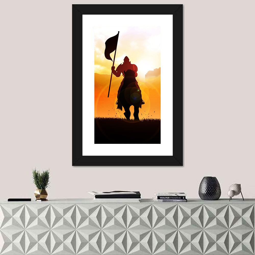 Knight Silhouette at Sunset Wall Art in a room, portrait