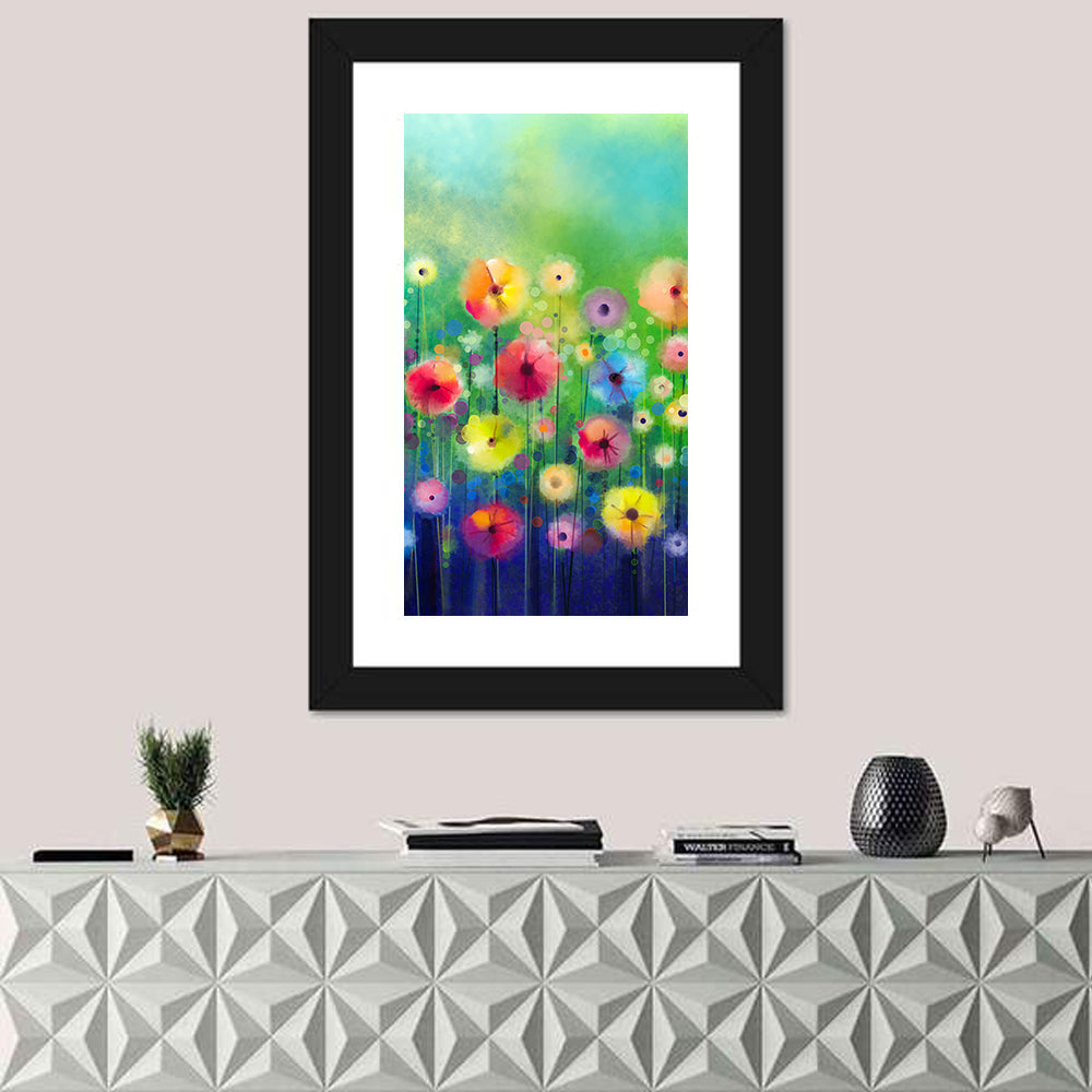 Dreamy Watercolor Poppies Wall Art in a room, portrait