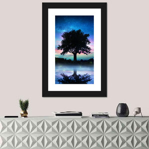 Starry Night With Lonely Tree Wall Art