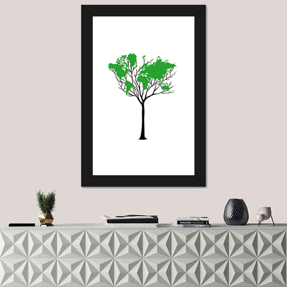 World Map Tree with Green Canopy Wall Art