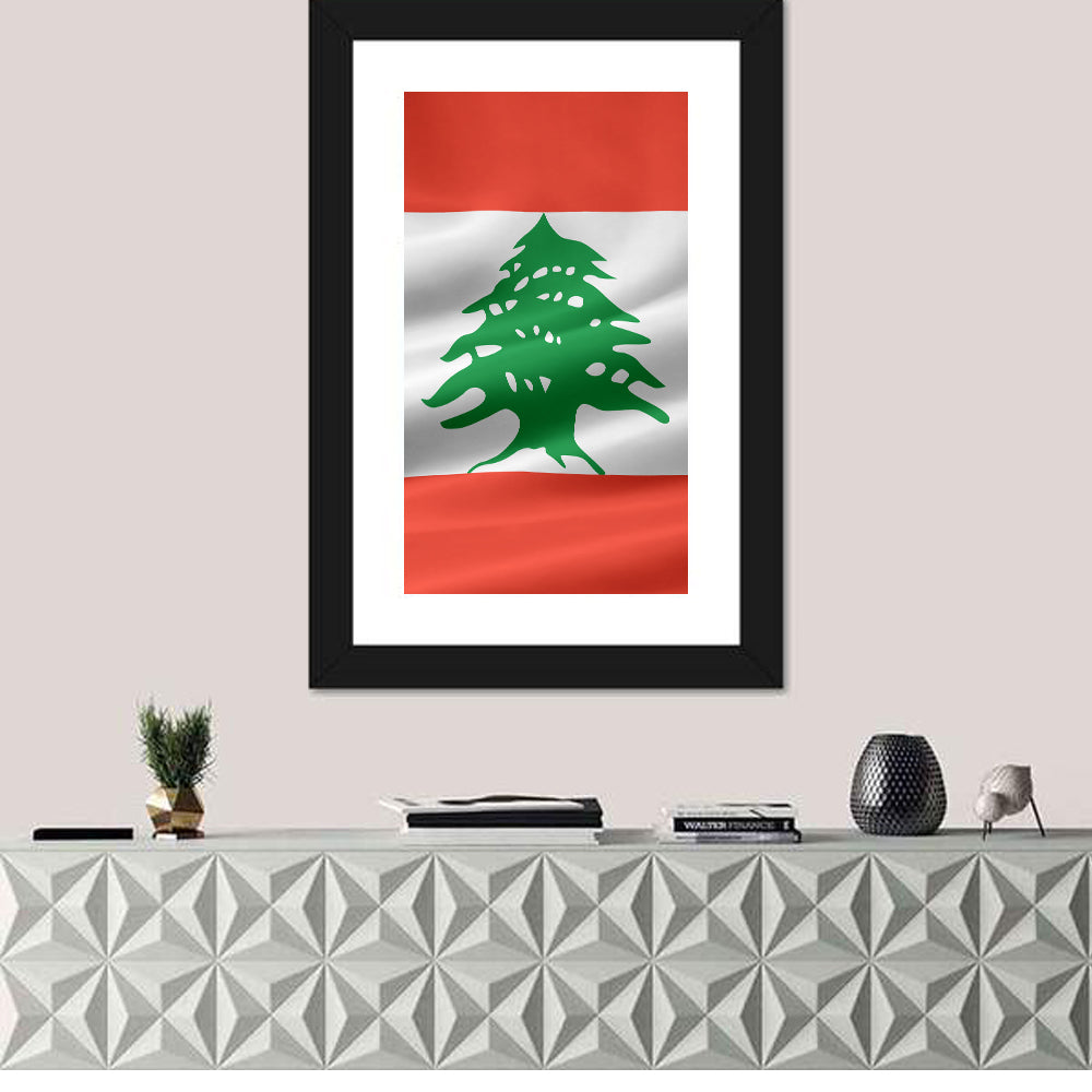 Lebanon Flag with Cedar Emblem Wall Art