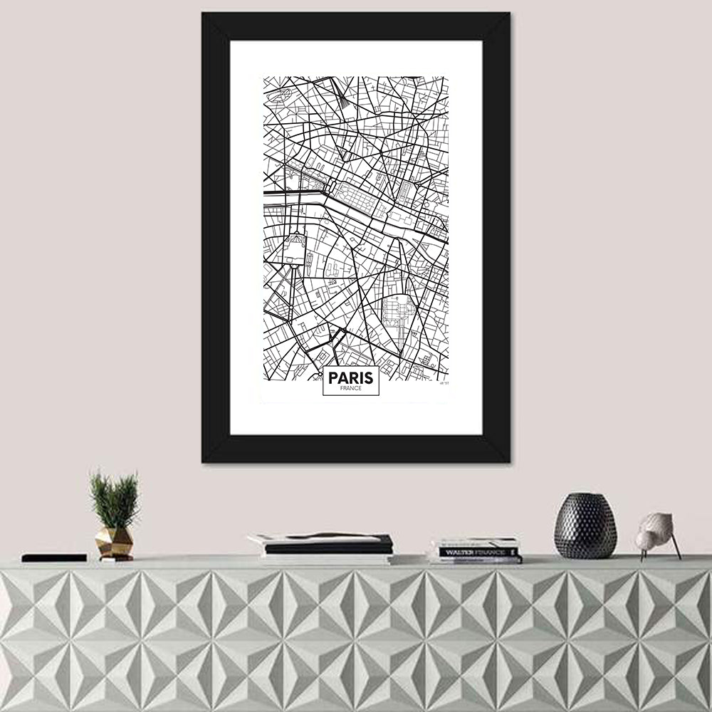 Paris City Map Wall Art in a room, portrait