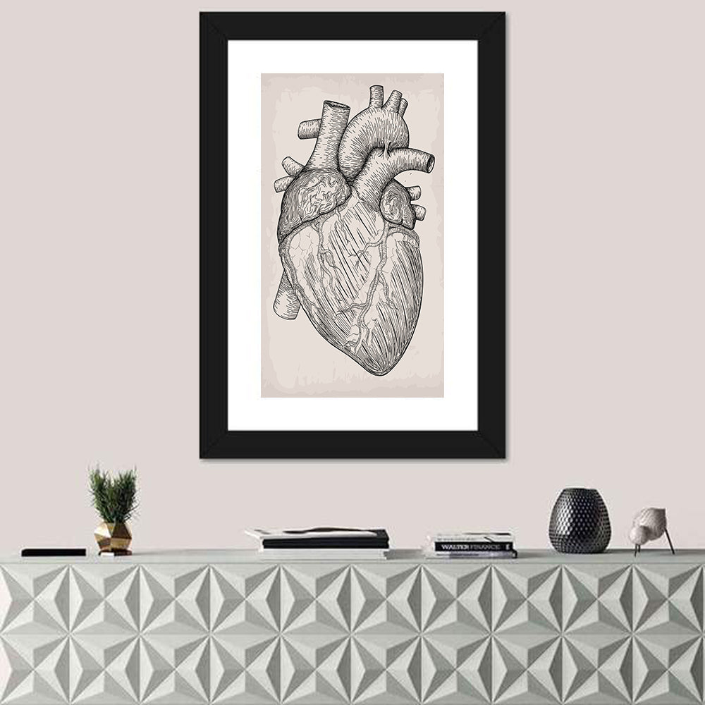 Human Heart Sketch Wall Art in a room, portrait
