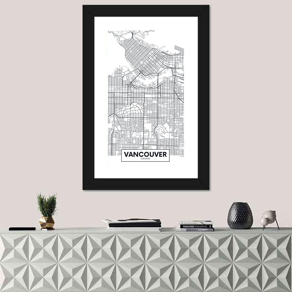 Vancouver City Map Wall Art in a room, portrait