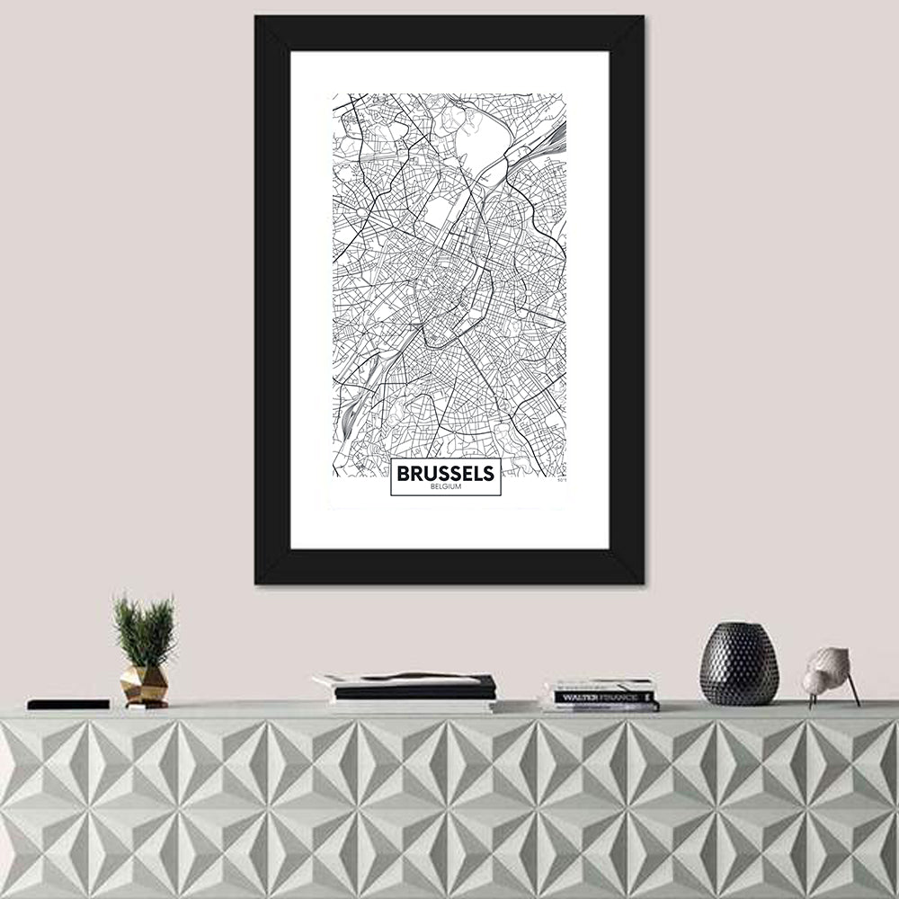 Brussels City Map Wall Art in a room, portrait