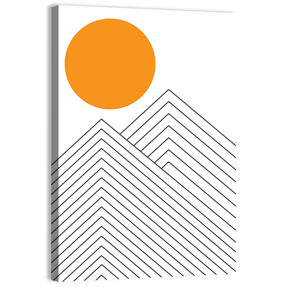 Geometric Mountain and Sun Wall Art, canvas print, portrait