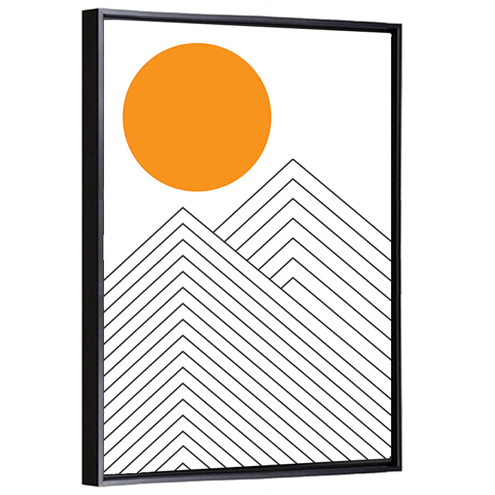 Geometric Mountain and Sun Wall Art as a framed canvas