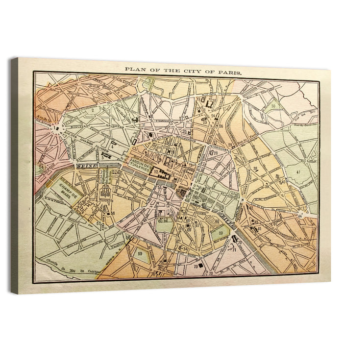 Plan of Paris Wall Art as a canvas print