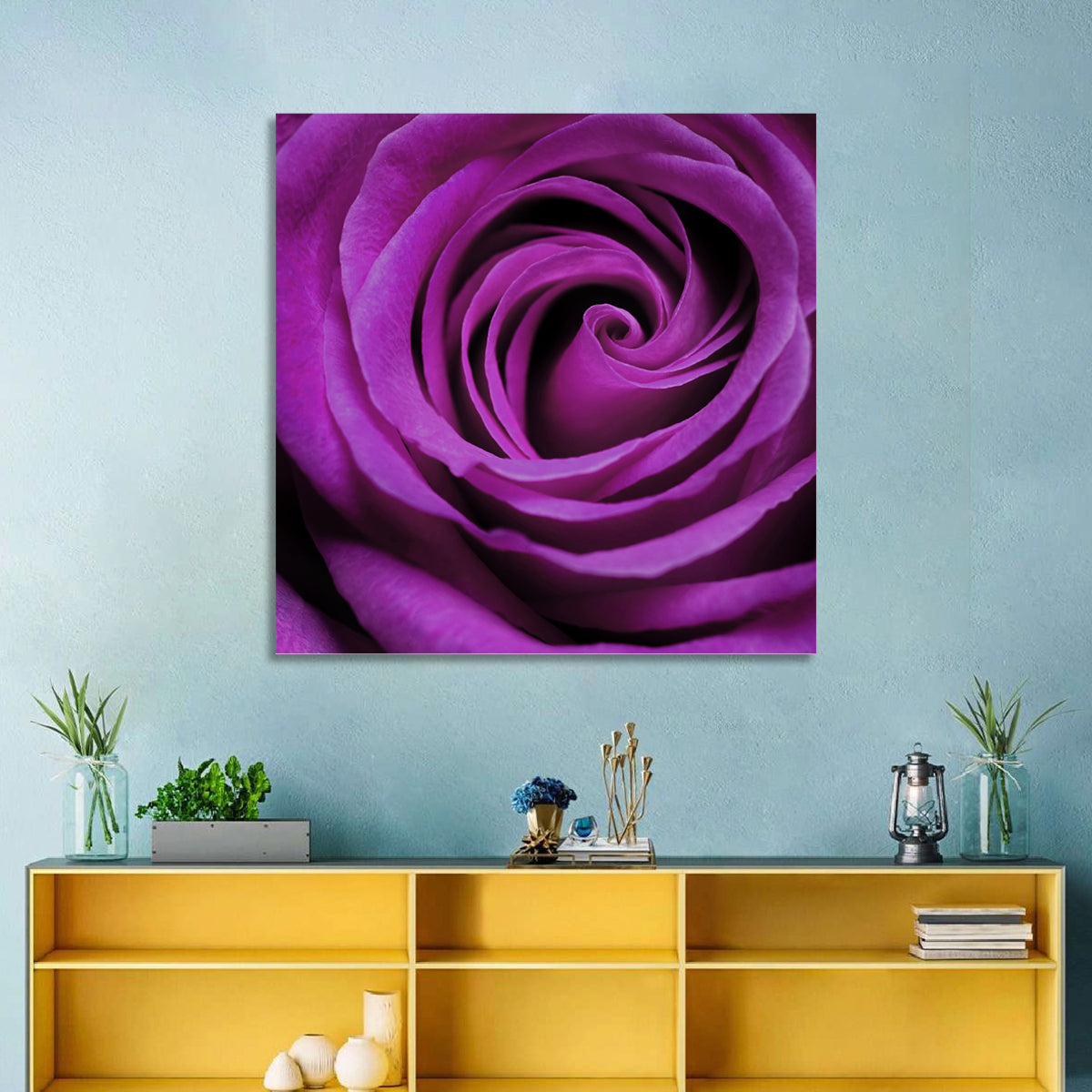 Purple Rose Close-up Wall Art in a room, landscape