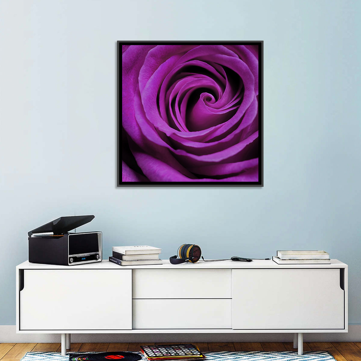 Purple Rose Close-up Wall Art in a room, landscape