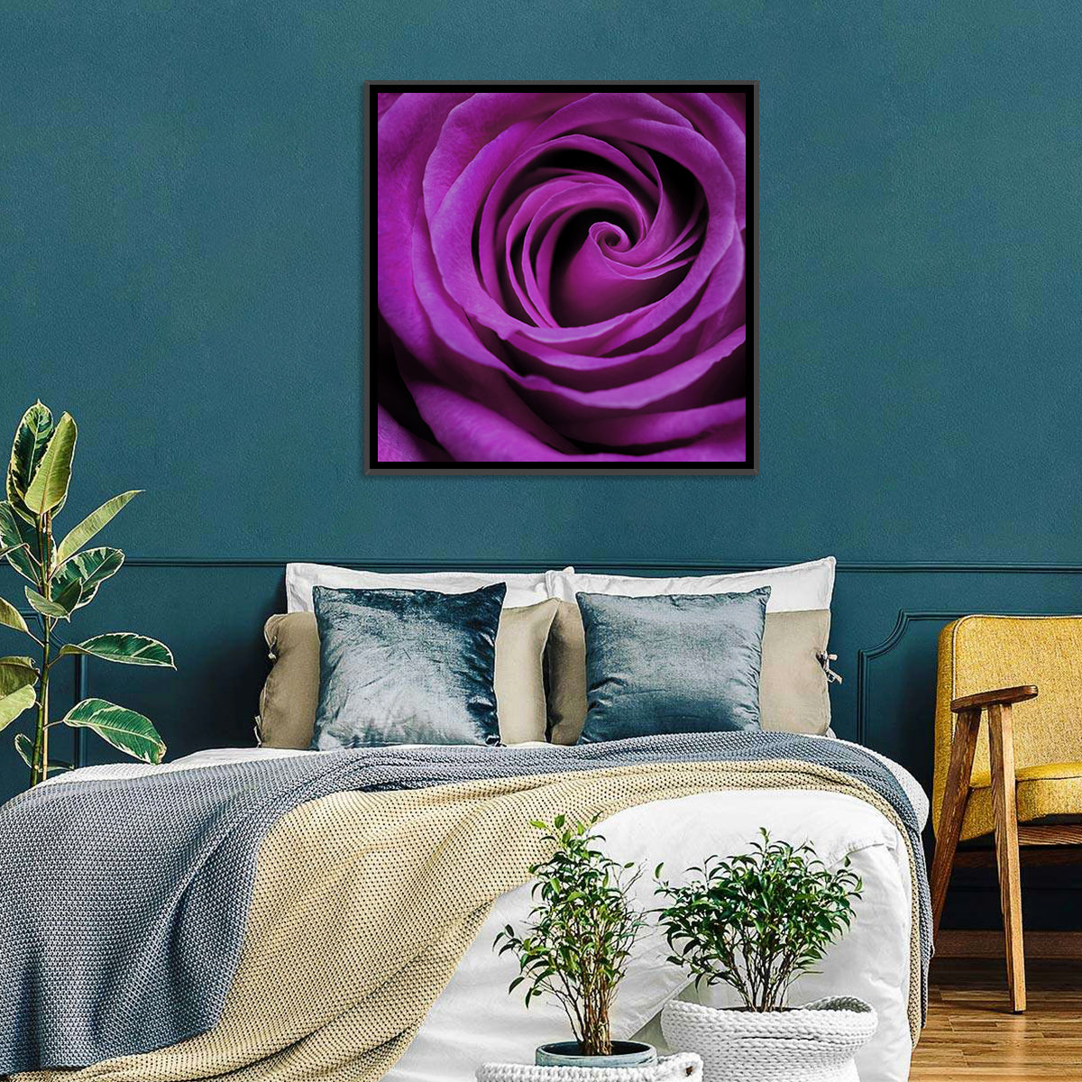 Purple Rose Close-up Wall Art in a room, landscape