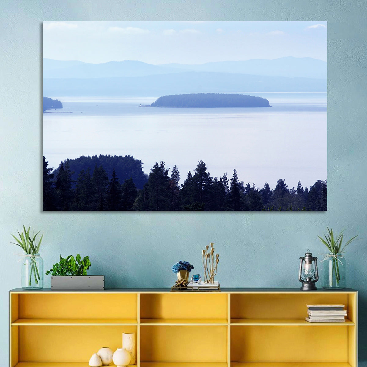 Dalarna Mist with Lighthouse Wall Art