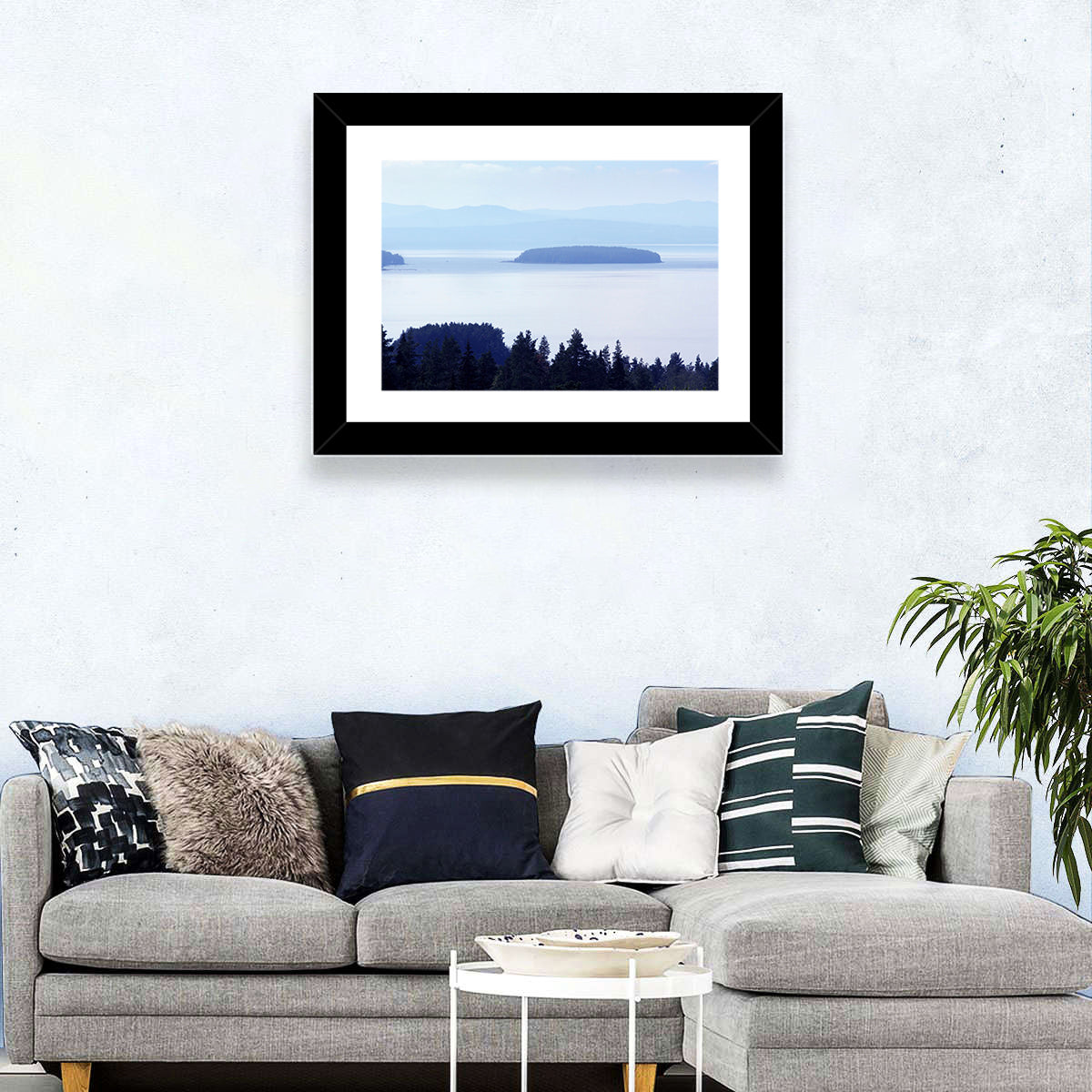 Dalarna Mist with Lighthouse Wall Art in a room, landscape
