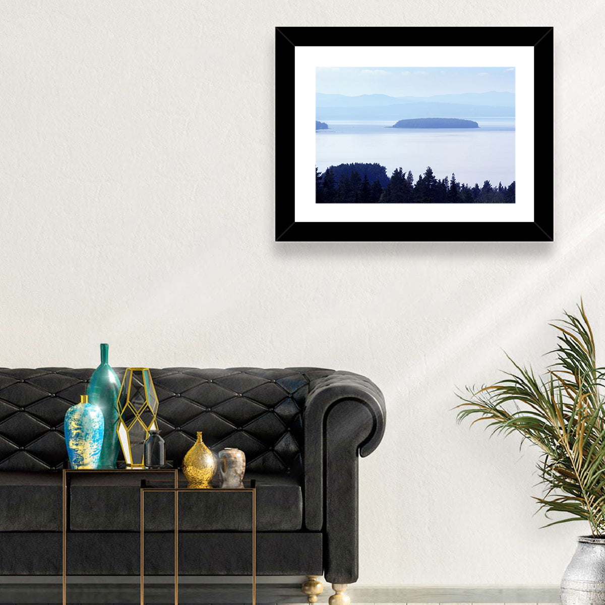 Dalarna Mist with Lighthouse Wall Art in a room, landscape
