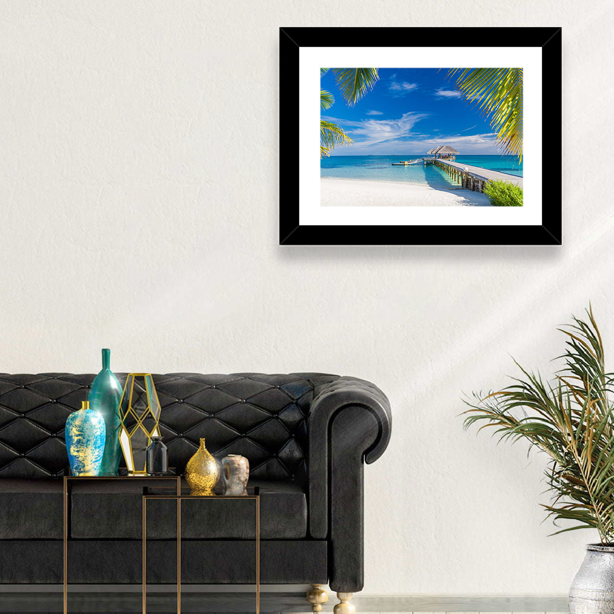Maldives Overwater Pier Wall Art in a room, landscape