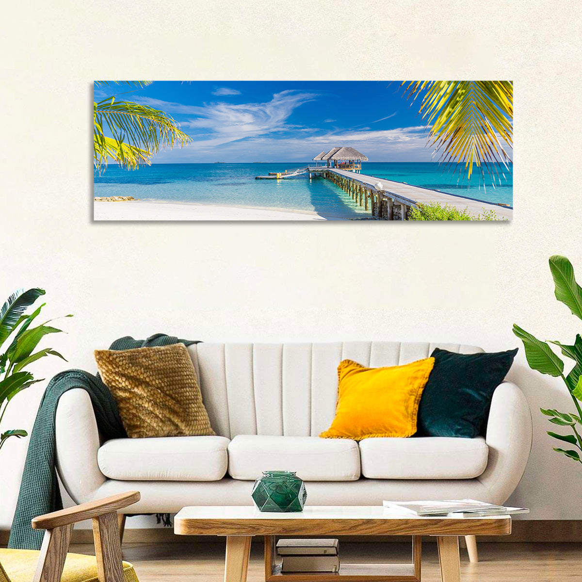 Maldives Overwater Pier Wall Art in a room, landscape