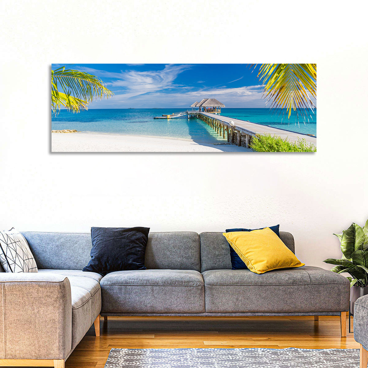 Maldives Overwater Pier Wall Art in a room, landscape