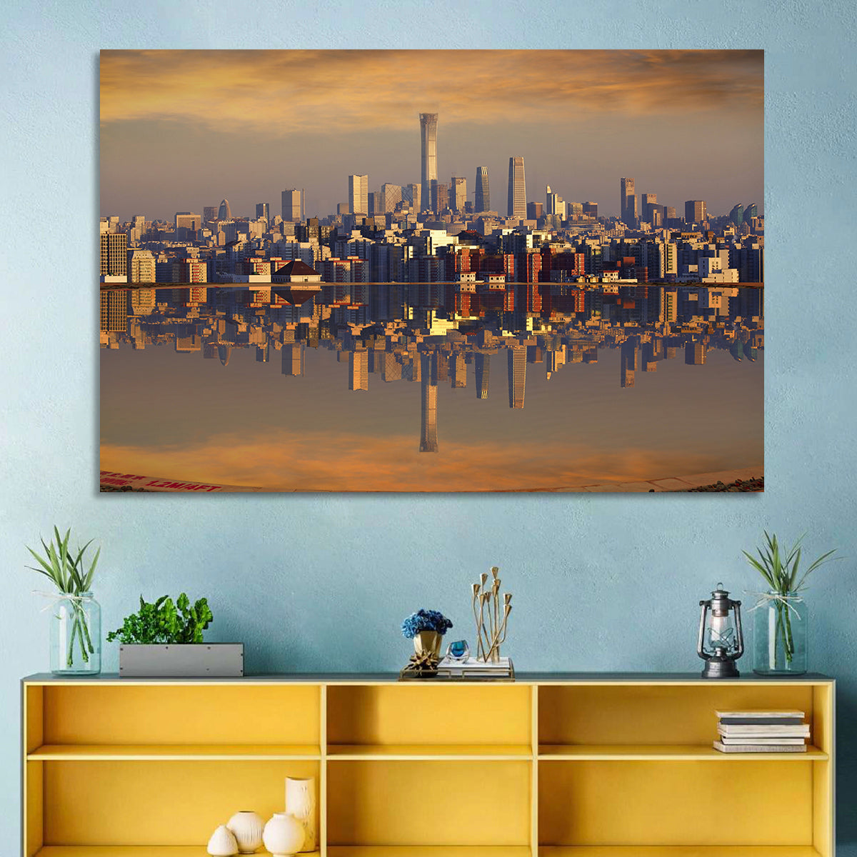 Beijing Citic Tower Skyline Wall Art in a room, landscape