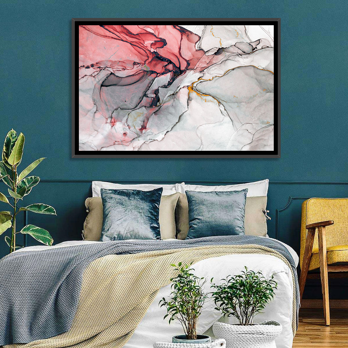 Pink Gray Marble with Gold Veins Wall Art