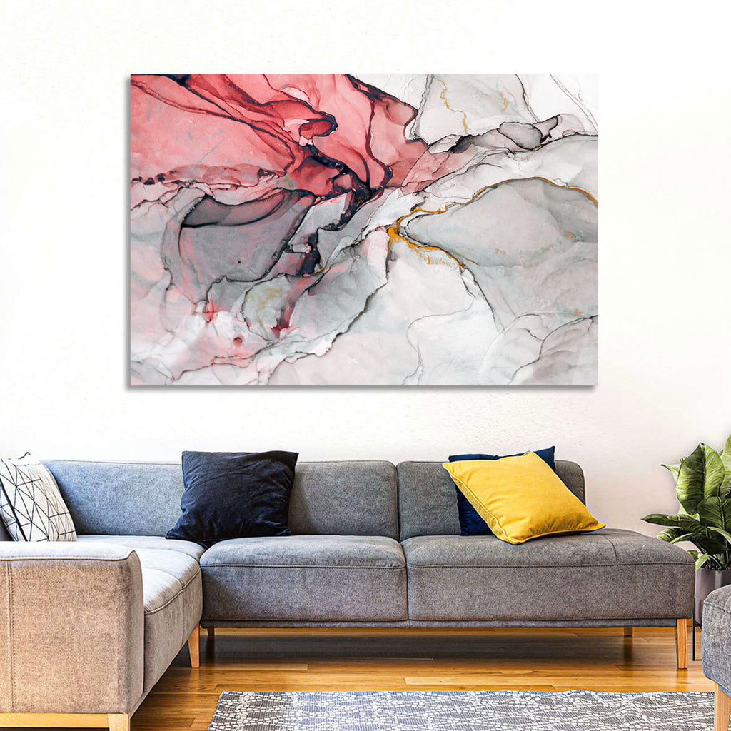 Pink Gray Marble with Gold Veins Wall Art