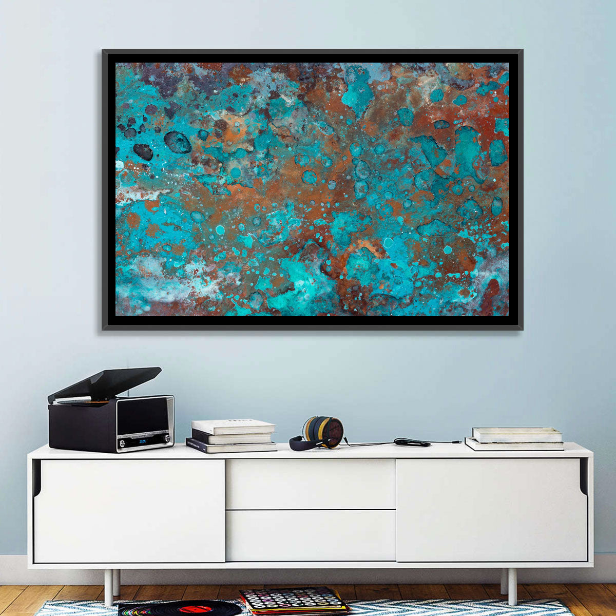 Oxidized Metal Abstract Texture Wall Art in a room, landscape