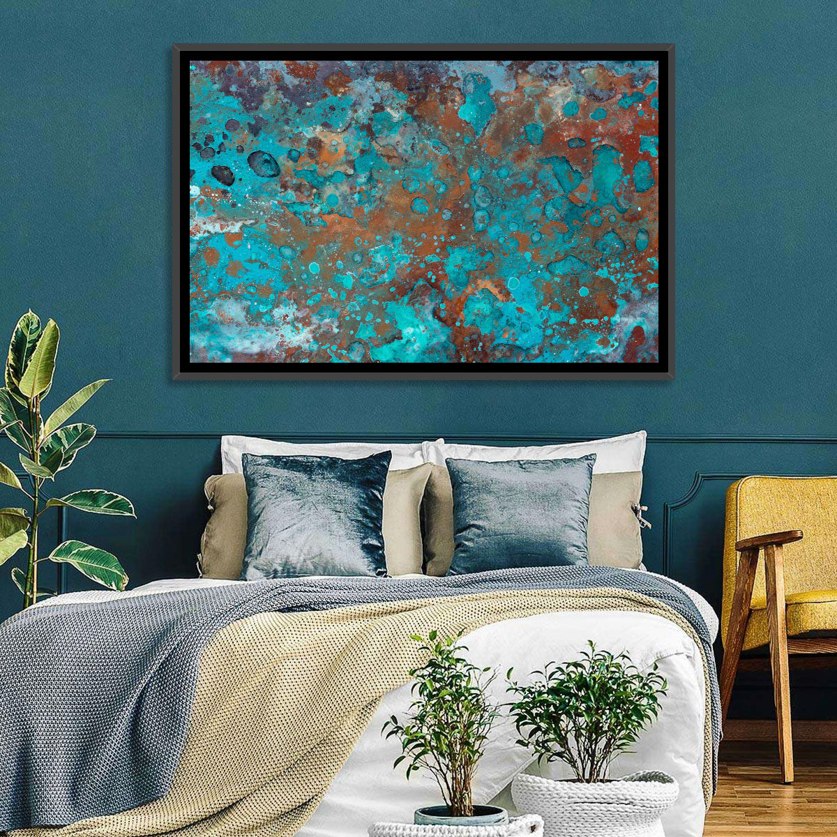 Oxidized Metal Abstract Texture Wall Art in a room, landscape