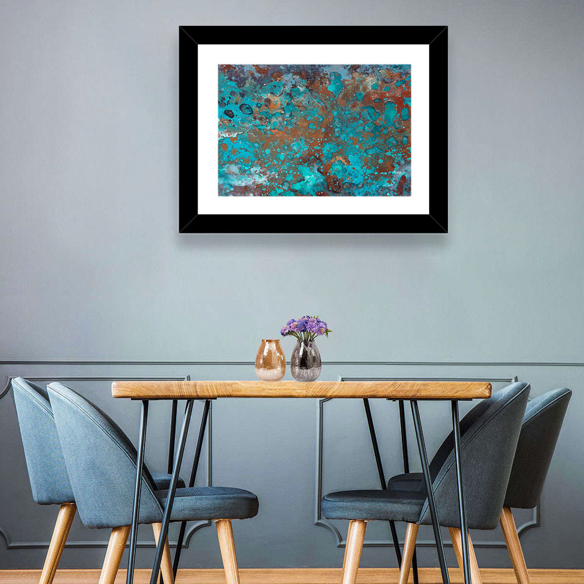 Oxidized Metal Abstract Texture Wall Art in a room, landscape