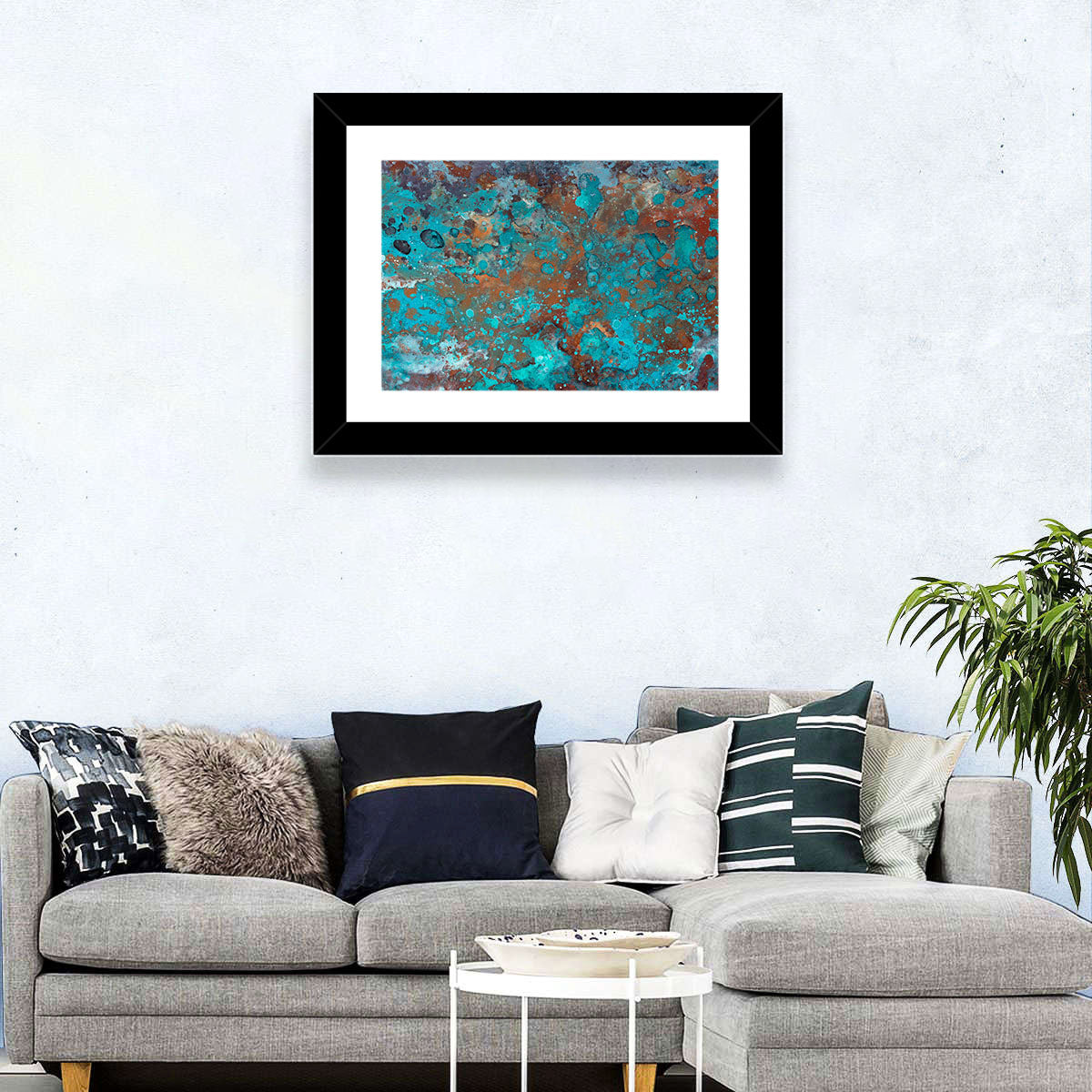 Oxidized Metal Abstract Texture Wall Art in a room, landscape