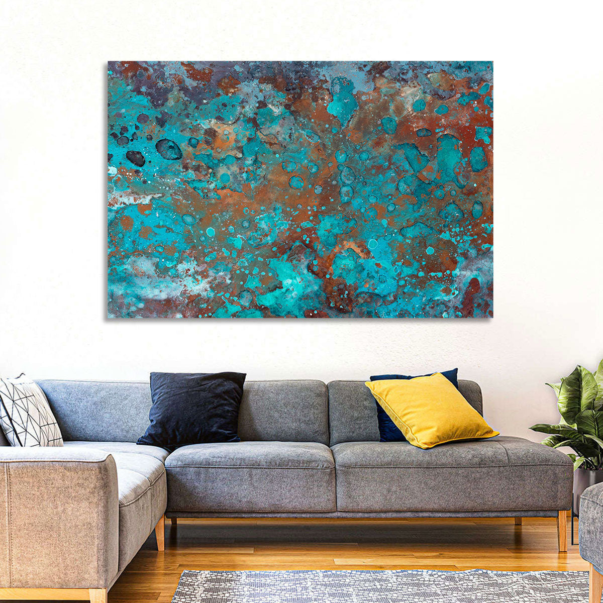 Oxidized Metal Abstract Texture Wall Art in a room, landscape