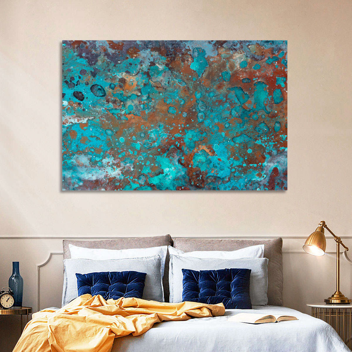 Oxidized Metal Abstract Texture Wall Art in a room, landscape