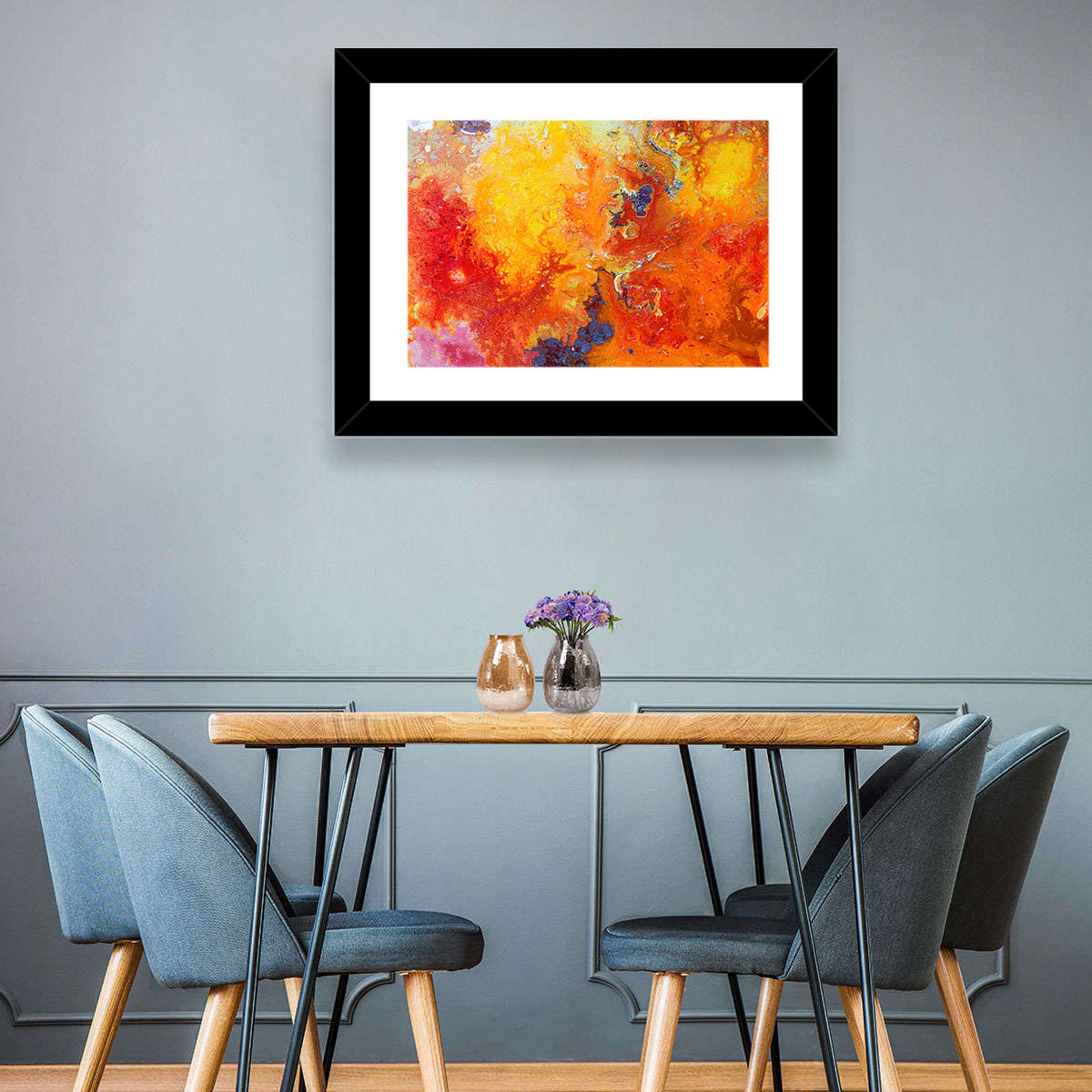 Molten Red Abstract Texture Wall Art in a room, landscape