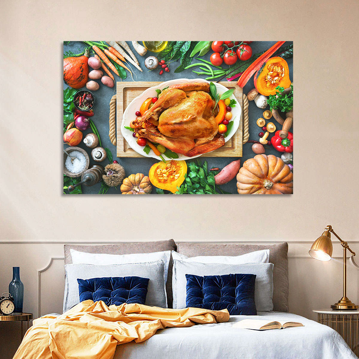 Harvest Roast Turkey Centerpiece Wall Art in a room, landscape