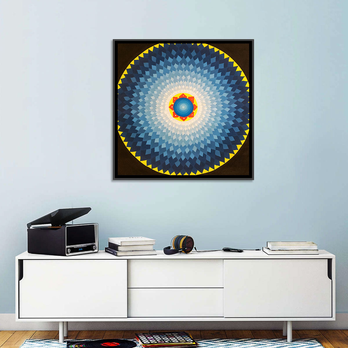 Radiant Blue Sunburst Mandala Wall Art