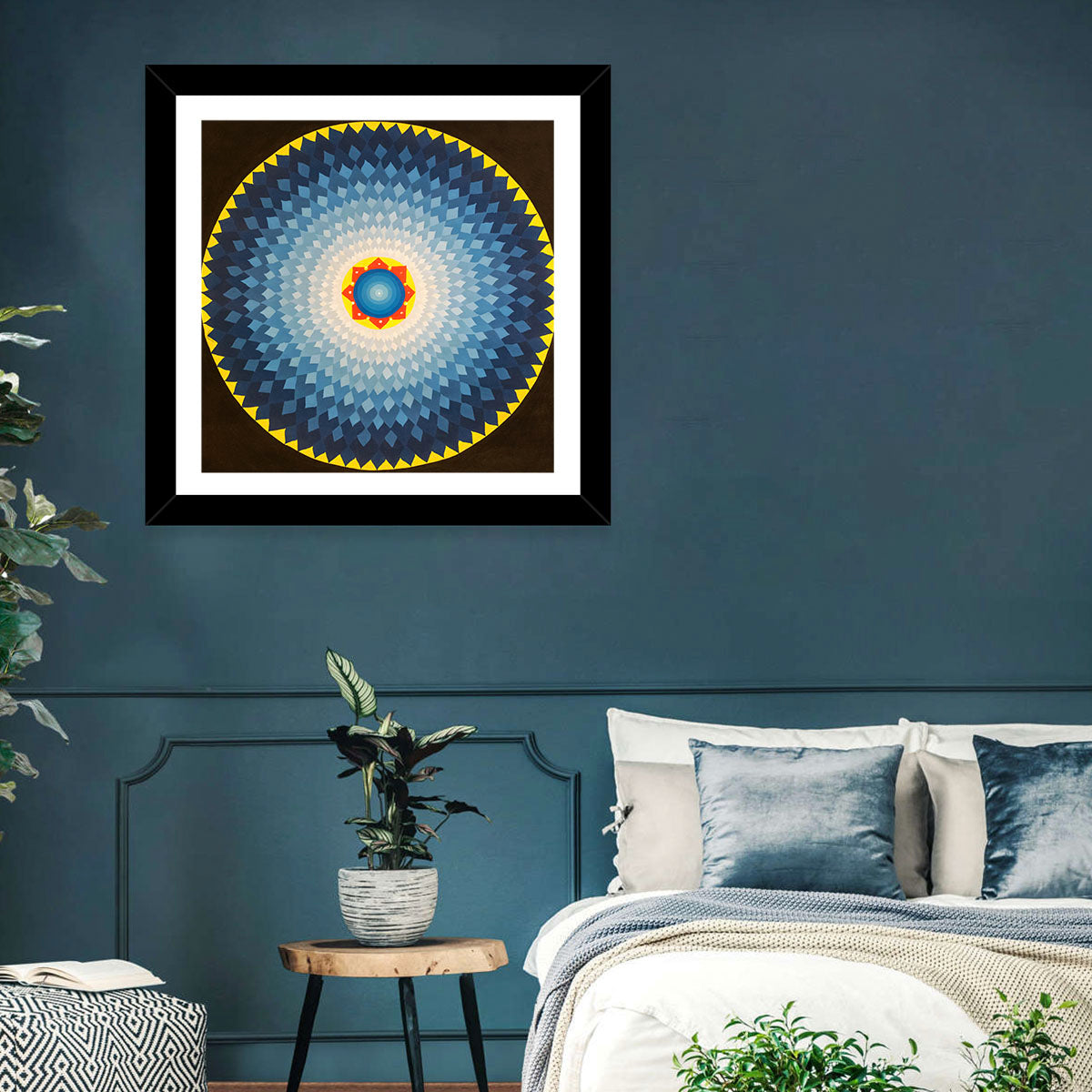 Radiant Blue Sunburst Mandala Wall Art