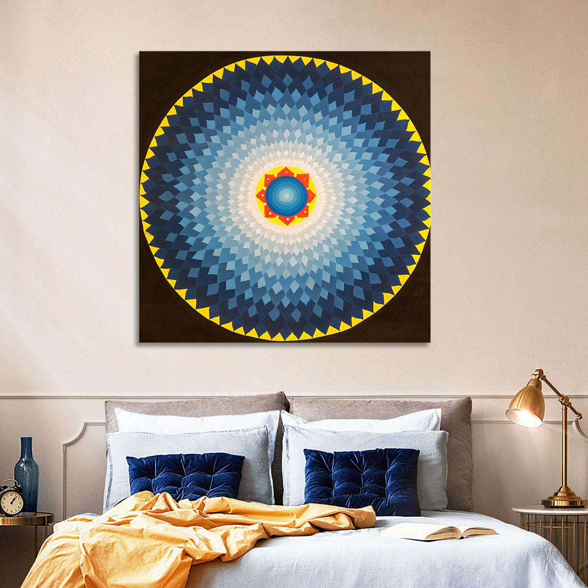 Radiant Blue Sunburst Mandala Wall Art