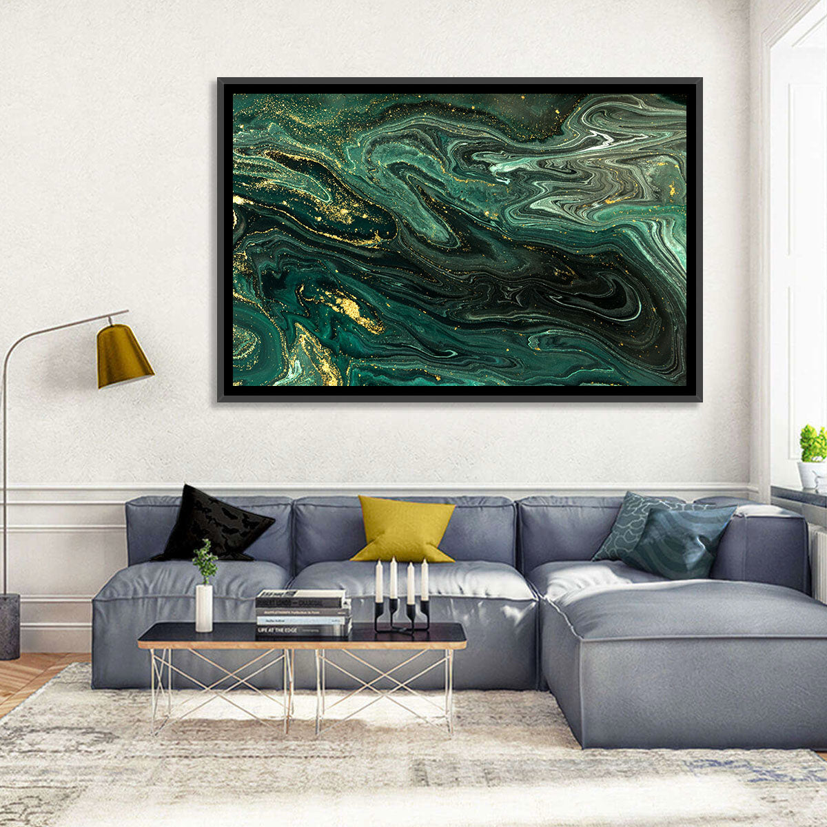 Emerald Marble Veins Wall Art in a room, landscape