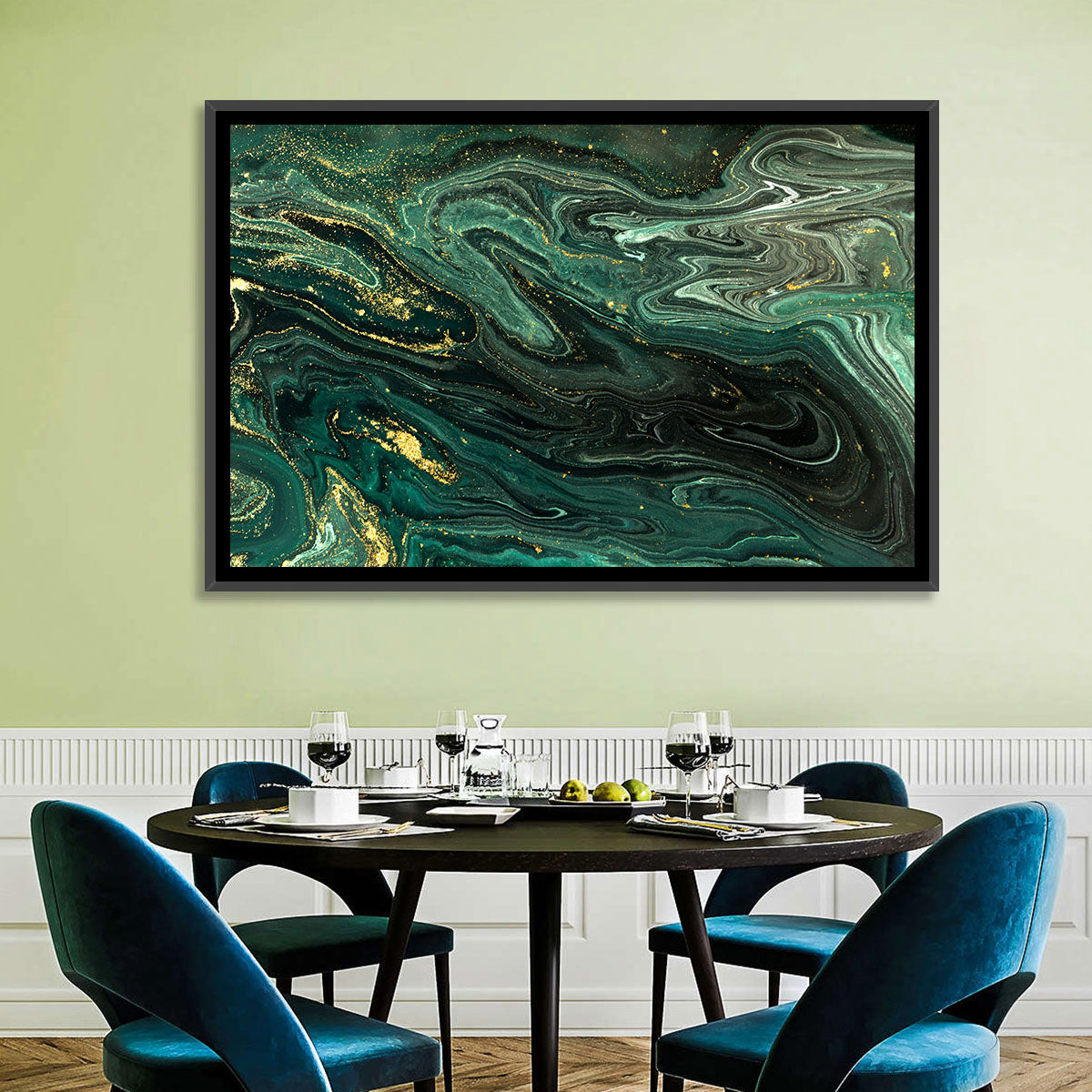 Emerald Marble Veins Wall Art in a room, landscape